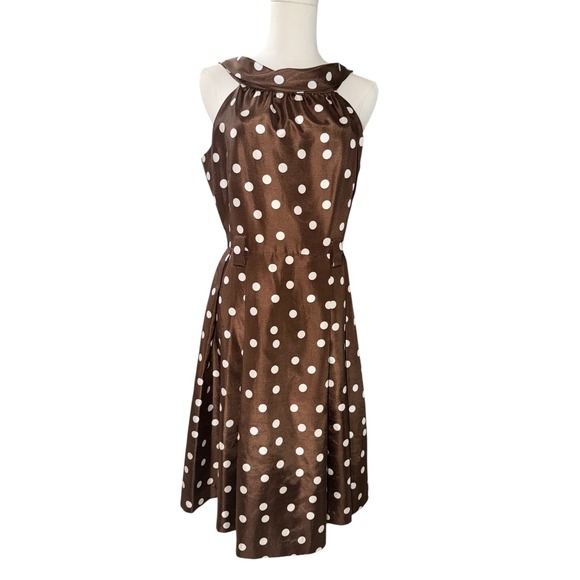 Jessica Howard Brown Polka Dot Halter Neck Fit Flare Dress Size 6 - Picture 2 of 6
